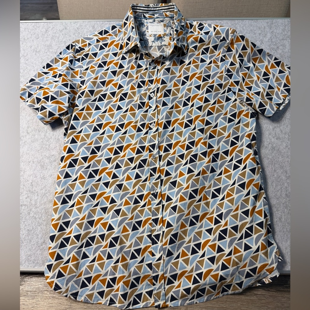 Denim & Flower Blue and Tan Patterned Shirt